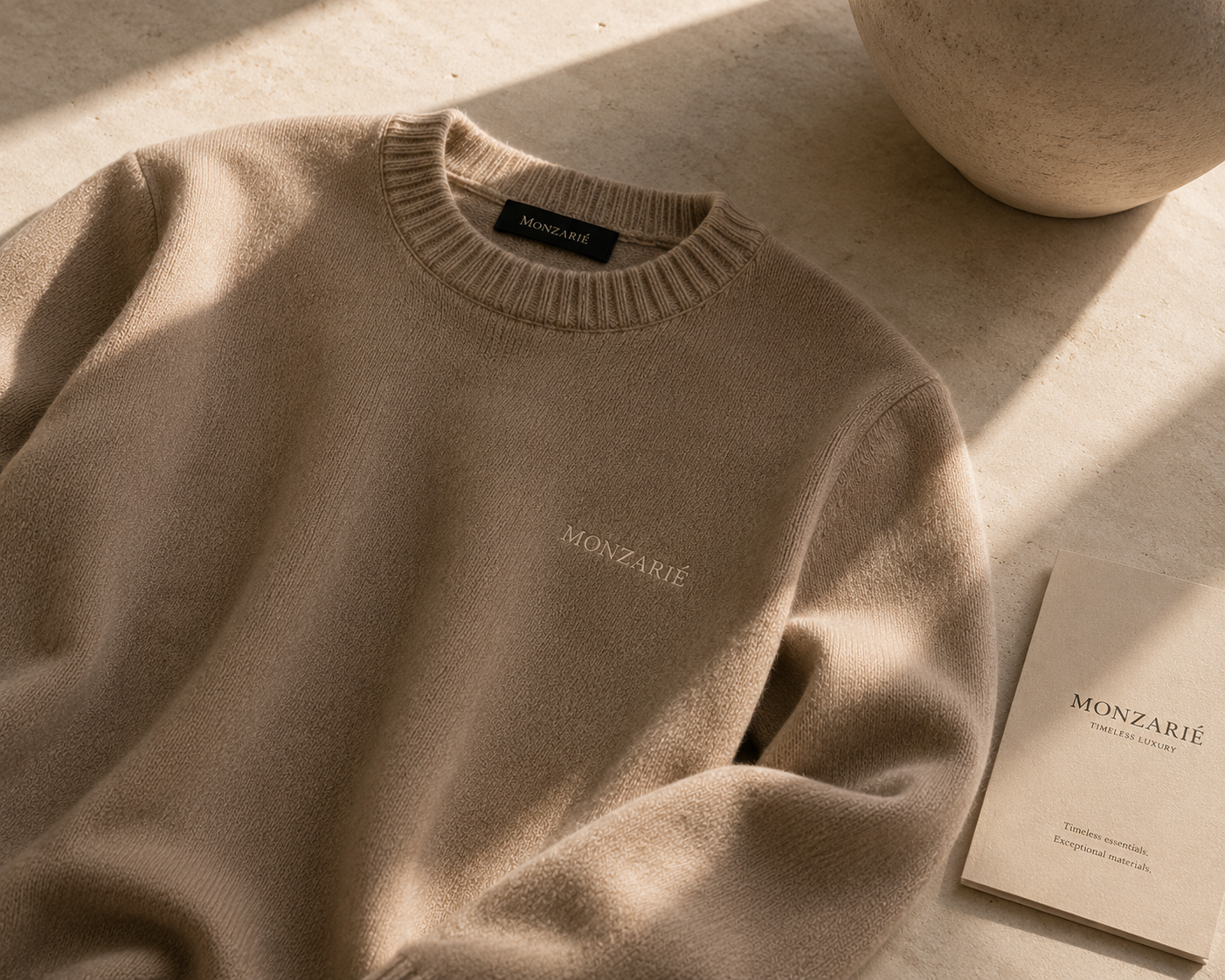 Close-up of the MONZARIÉ knit texture and embroidered monogram